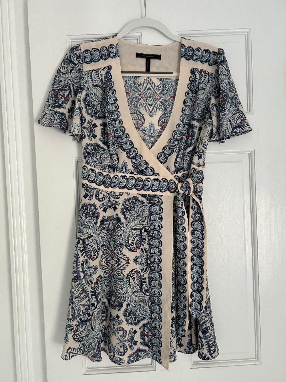 BCBG Max Azria Blue and White Wrap Dress XS